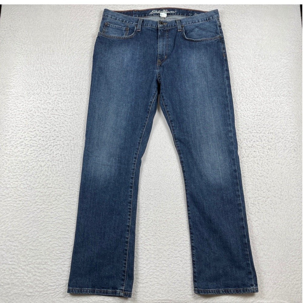 Eddie Bauer Straight Fit Jeans Mens 38x32 Blue Medium Wash Stretch EB434425